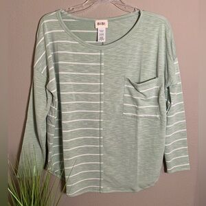 NWT Bibi green/white long sleeve blouse. Size S.
